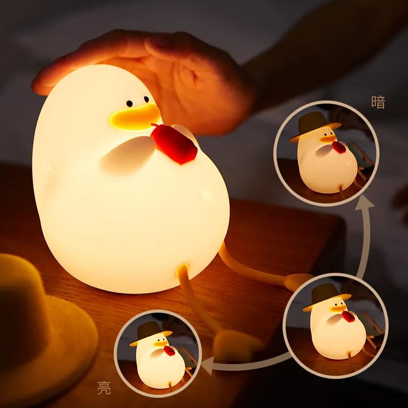 Cute Mini Silicone Kids Night Light Dimmable Duck Clapping Rechargeable Touch 7-Color Eco-Friendly Nursery Bedside Halloween