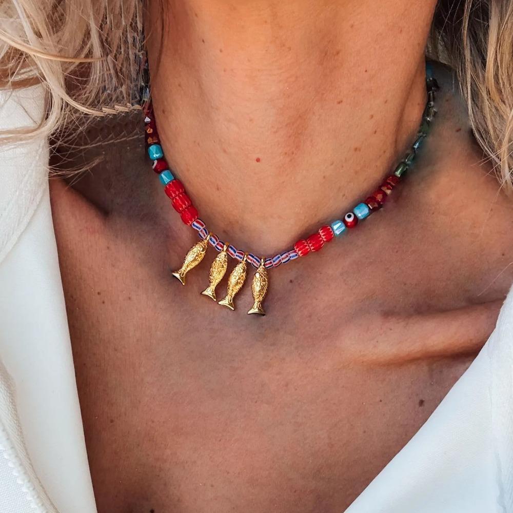 Bohemian Cloth Wrap Scarf Necklace Stainless Steel Charm Pendant New Beach Jewelry