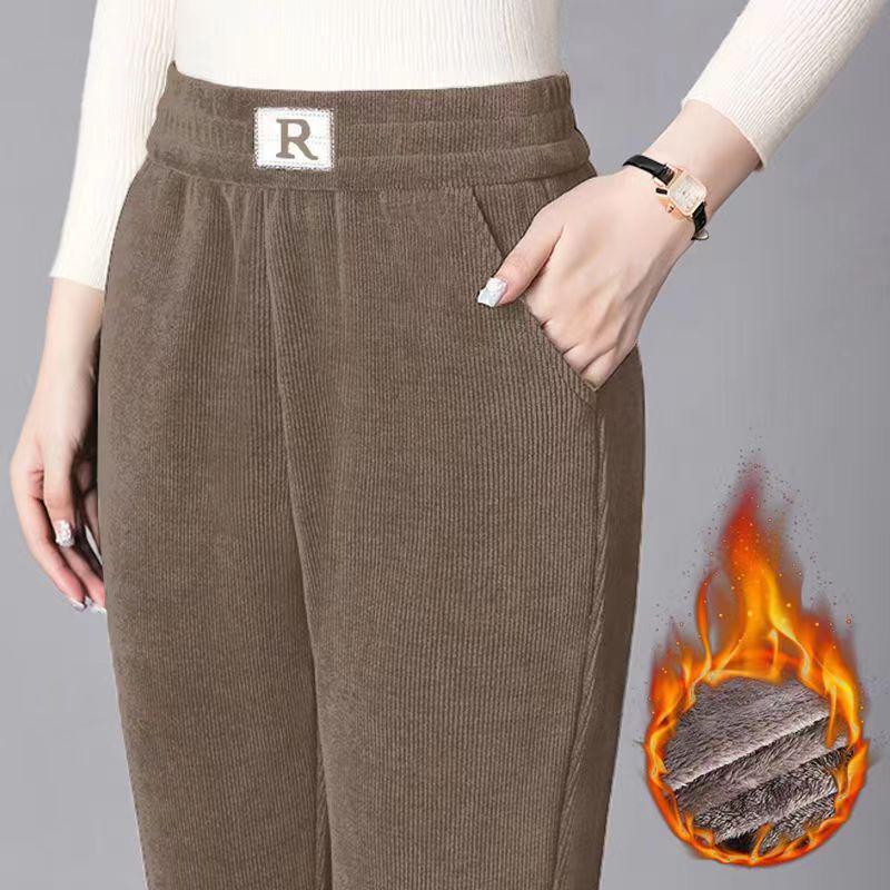 Women's High-Waisted Corduroy Carrot Pants: Fleece-Lined, Casual Straight-Leg for Autumn & Winter