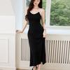 Women's summer new style pure cotton contrasting V-neck vest long skirt with big swing suspender dress