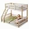 Bunk Bed, 90x200cm+140x200cm, Ladder, Bed Guard Rail, Simple Style, without Mattress, White + Natural