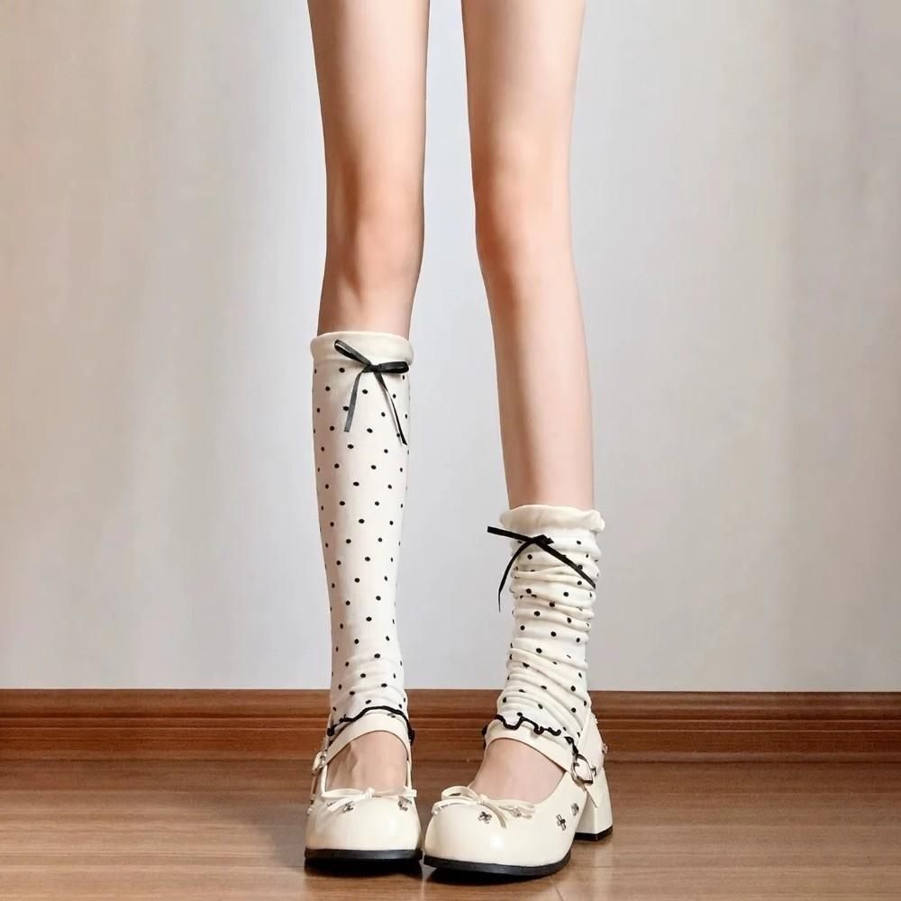 Knit Bow Ruffled Calf Socks Ruffled Trim Stackable Dress Socks Kawaii Kawaii Calf Socks  For Women