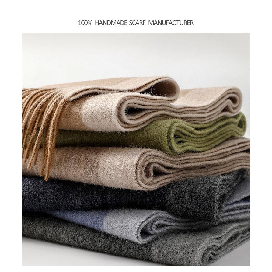 35x196cm Men's 100% Wool Ombre Gradient Scarf Thick Winter Warm Neck Wrap Dual-Color Fall Winter Accessory for Men