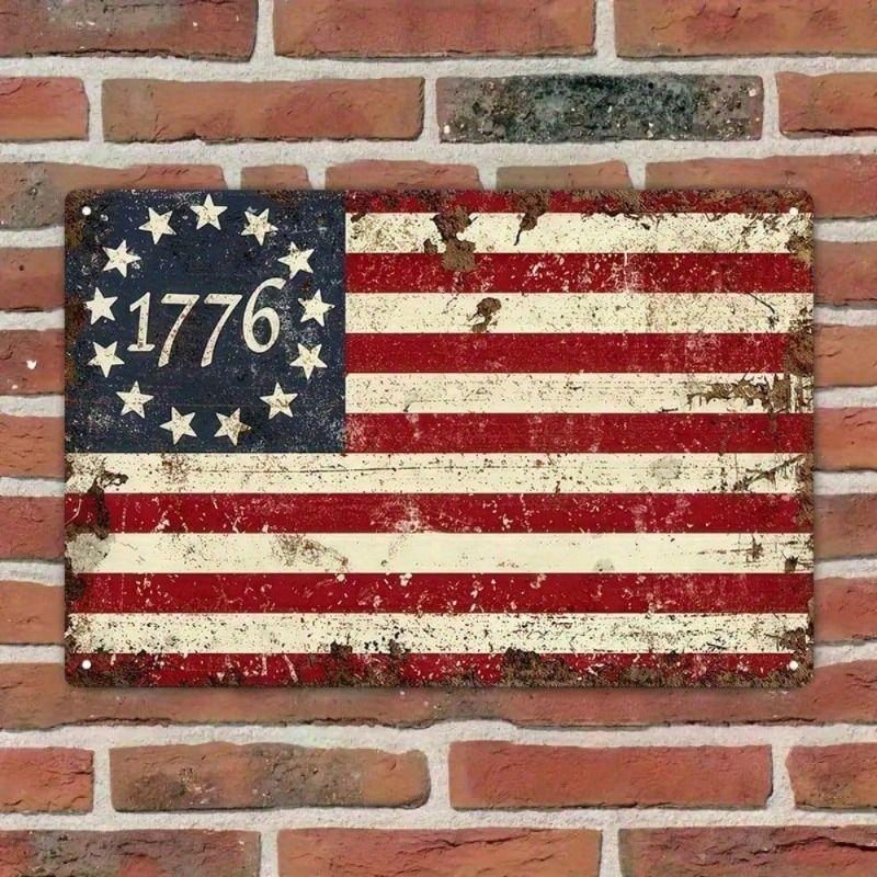 Vintage Metal Sign 4th of July Flag Decor Retro Patriotic Wall Art