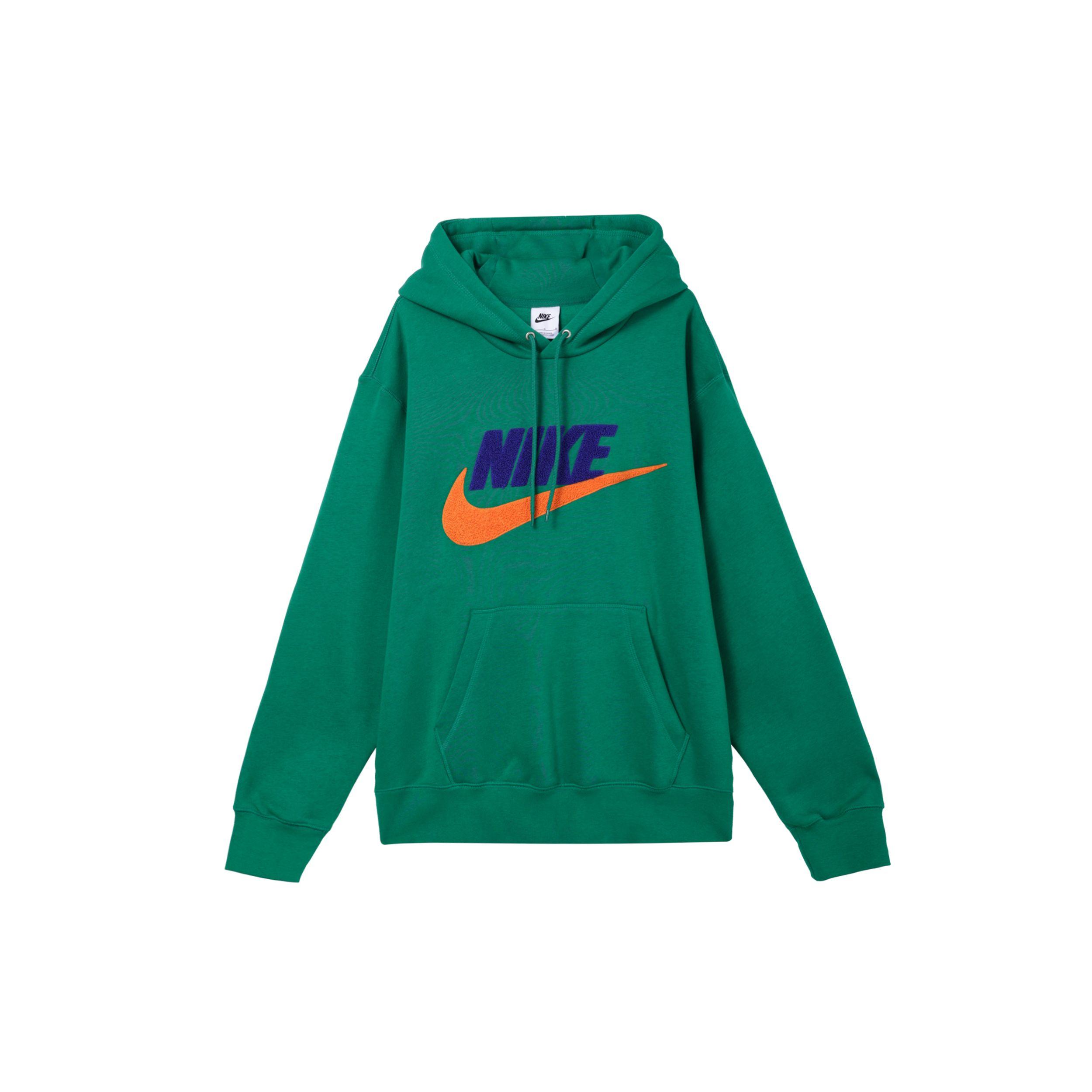 Nike Club Men s Flocked Logo Fleece Pullover Hoodie Green FN3105-365 L