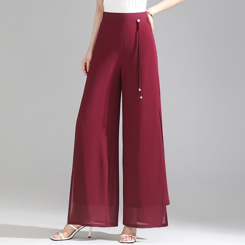 Double Pants Fashion Slit Pants Spring Summer Comfortable Elastic Waist Slim Chic Droop Pants