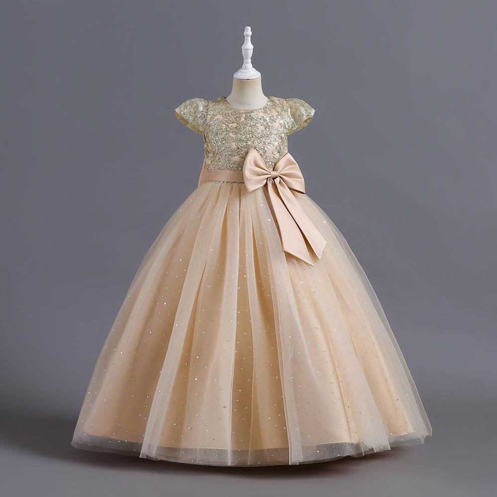 Girls' Sleeveless Sequin Flower Girl & Party Dress - Floor-Length Princess Gown