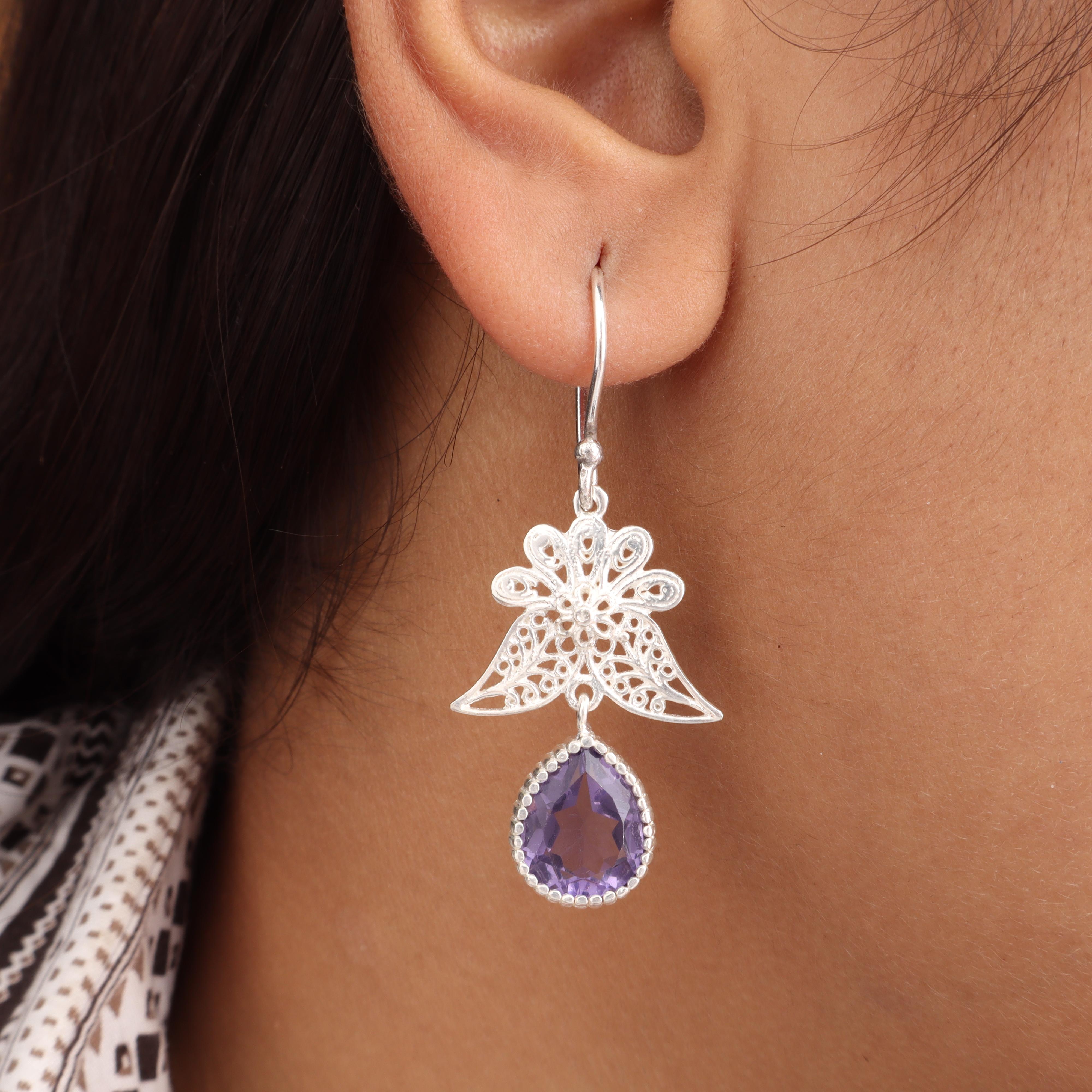 

Natural Iolite Gemstone 925 Sterling Silver Designer Jewelry Handmade Drop/Dangle Earrings 1.84 For Anniversary Gift CE-23-11