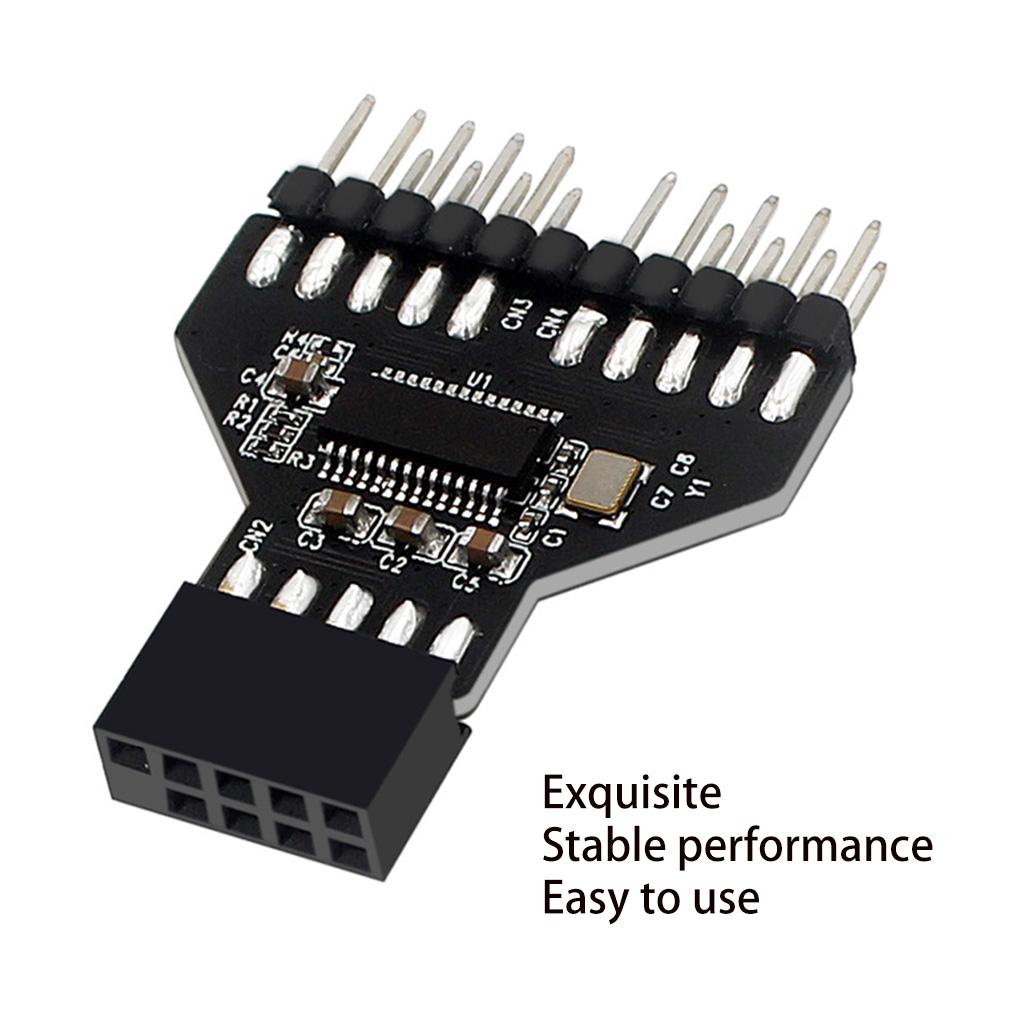 

Стабільна продуктивність Материнська плата USB 9-контактний роз’єм роз’єму для комп’ютера RGB підсвічування 1 до 2 USB концентратор