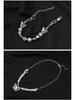 Urban Hip Hop Pearl & Crystal Reflective Stainless Steel Necklace - Titanium Clavicle Chain for Couples