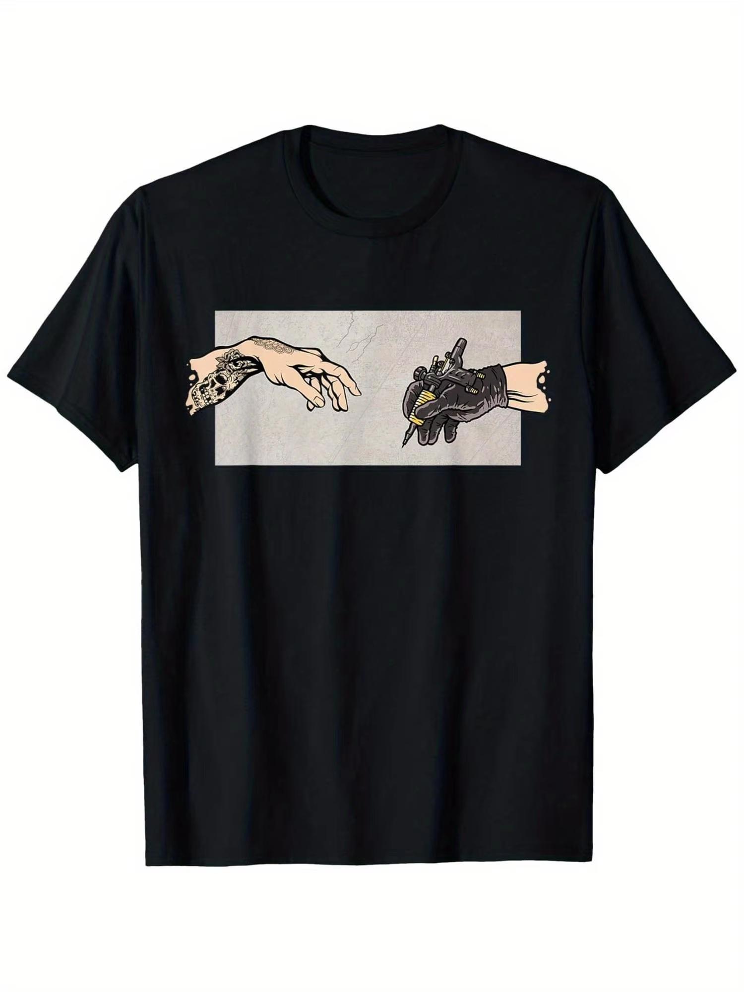 Summer Hot Sale Funny Tattoo Artist The Creation of Adam Parody Tshirt Unisex Streetwear Graphic Short Sleeve Tops Classic S