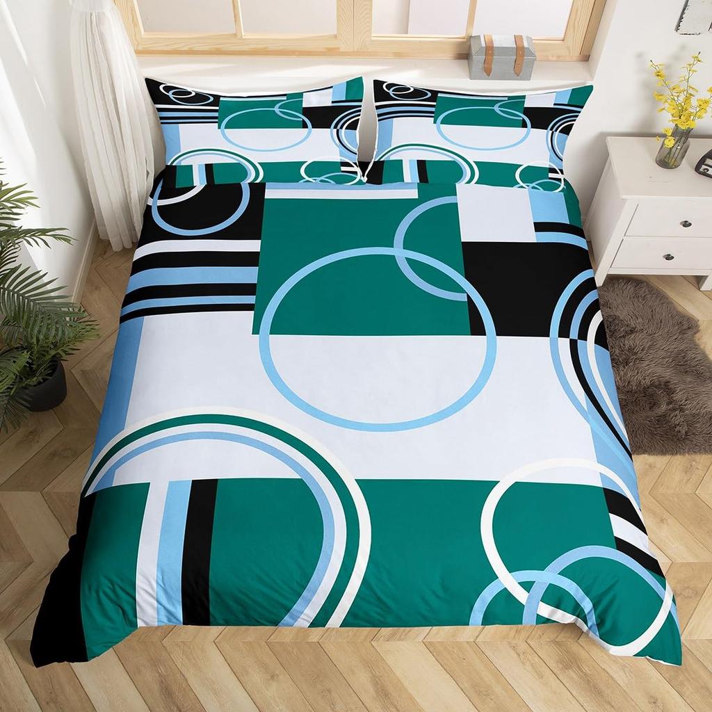 Comforter Geometry Swirls Spiral Twin King Abstract Circle Stripes Comforter Modern Graphic Geometric Plaid Bedding Set