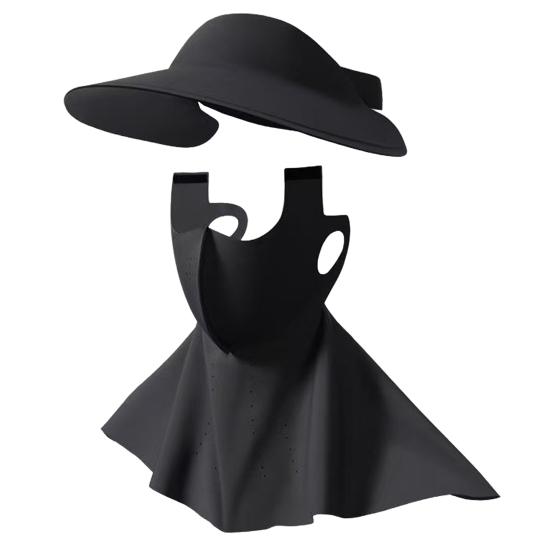 Women Hat with Face Guard Shawl Sun-Proof Breathable Solid Color Design Sun Hat Elastic Large Head Circumference Empty Top Hat