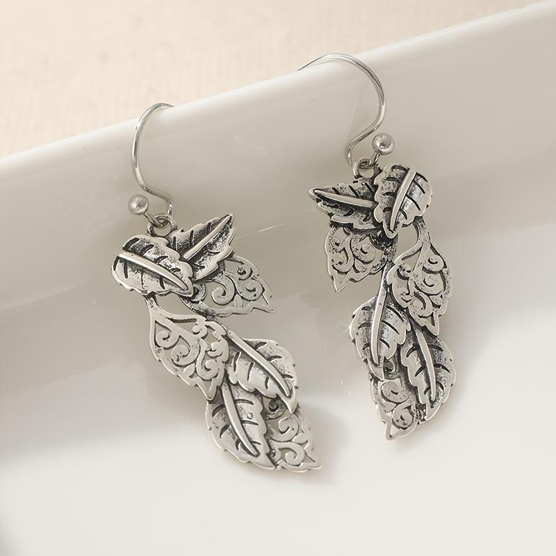 

Vintage Silver Color Personalized Hollow Design Leaf Pendant Earrings, Women s Niche Ethnic Style Holiday Accessories Gift