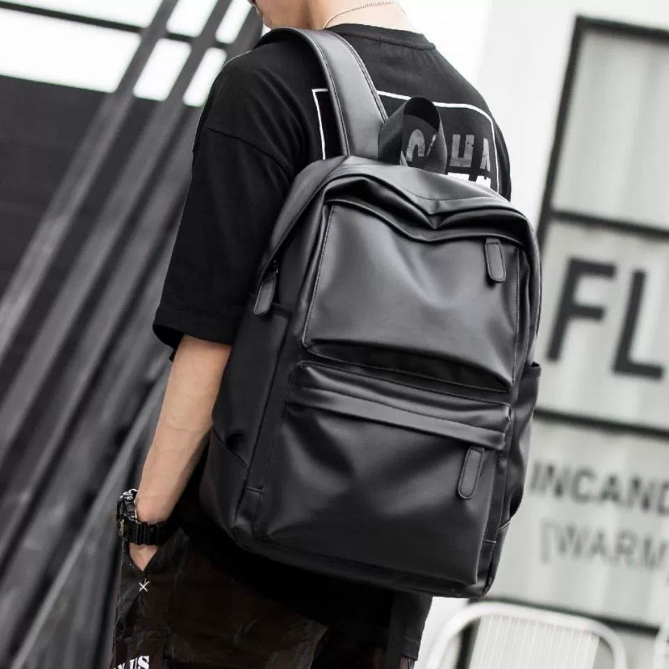 Men PU Leather Waterproof Backpack, 15.6 Inch Large Capacity Laptop Backpack, Casual Business School Travel Rucksack