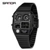 Relógio Masculino Digital LED SANDA 3192 Mostrador Quadrado Duplo Display Multifuncional Medição de Temperatura Esportivo Masculino de Pulso Presente