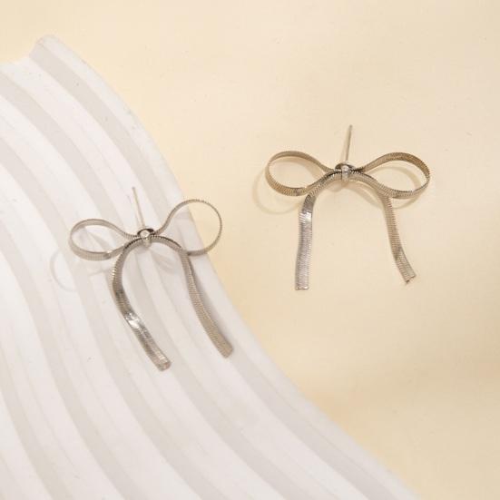 1 Pair Metal Bowknot Earrings Long Short Herringbone Tassel Luxury Elegant Women Girls Knotted Dangle Earrings Fashion Accessories Birthday Gift