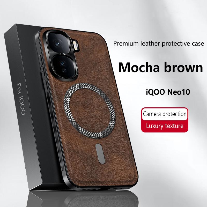 For Vivo iQOO NEO 10 Case Magnetic Elegant Leather Wear-Resistant Lens Fully Covered Non-Slip Grip Edge Cover Shell