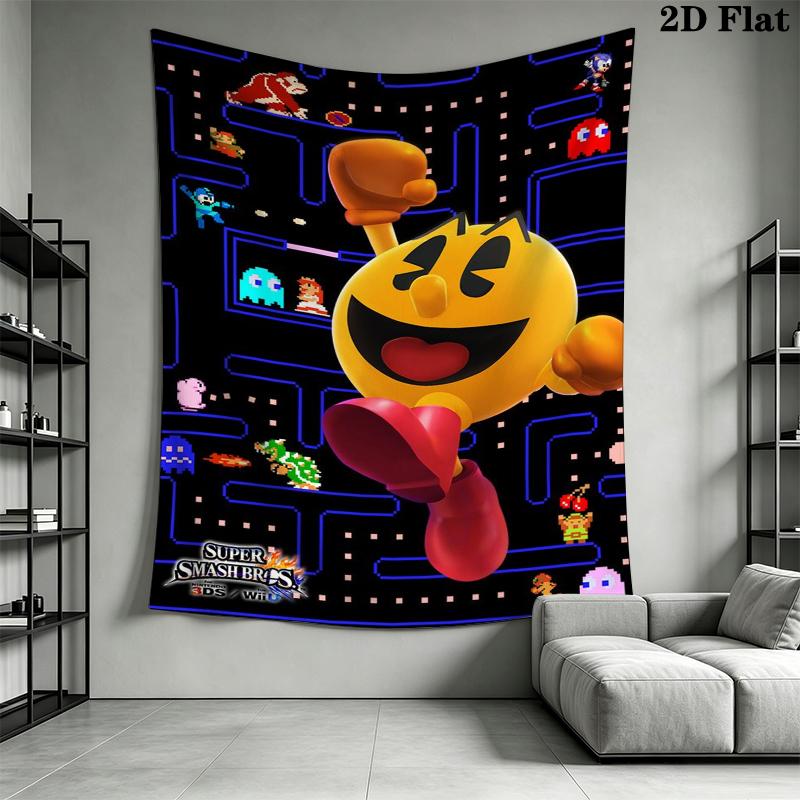 Pac Man Wall Tapestry Aesthetic Wall Hanging Printed Fabric Blanket Decorative Tapestries for Bedroom Living Room Home Decor