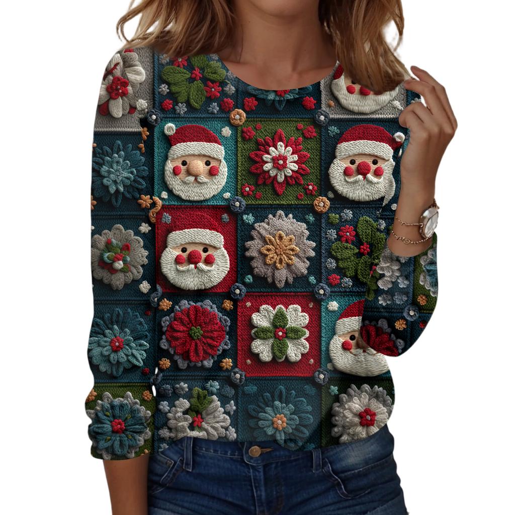 Women's Fashion Casual H Printed V-Neck Long Sleeve Decorative Button T-Shirt Tops