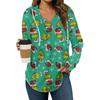 Women's Fashion Hoodies V Neck Long Sleeve Christmas Printed Drawstring Casual Loose Pullover Tops