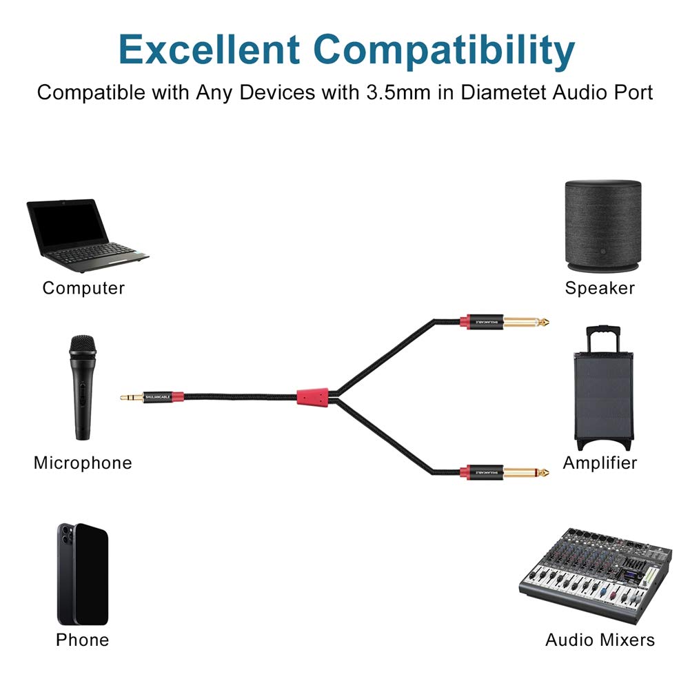 Distribuční konverzní kabel SHULIANCABLE na audio Stereo Mini Plug 2 Vhodný pro kabel CD 3,5 mm 6,35 mm, chytré telefony, počítače, přehrávače, reproduktory,