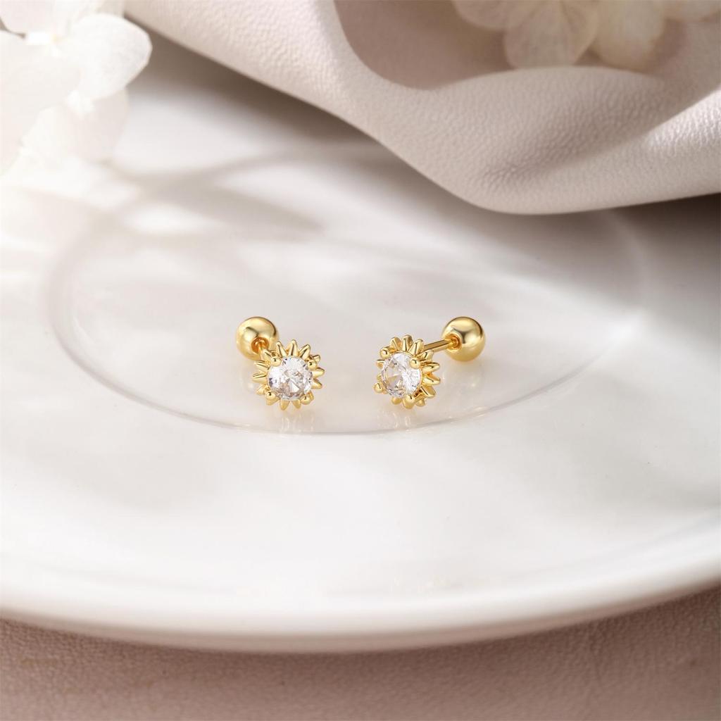 Sunflower Zircon Diamond Threaded Stud Earrings for Commuting