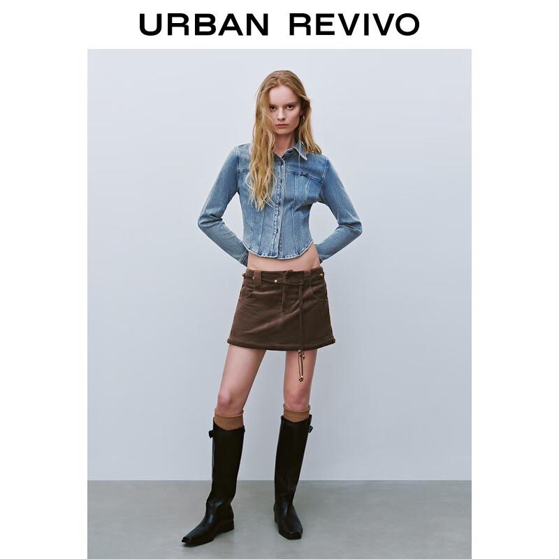UR Women s Retro Bow-Accent Long-Sleeve Denim Shirt S