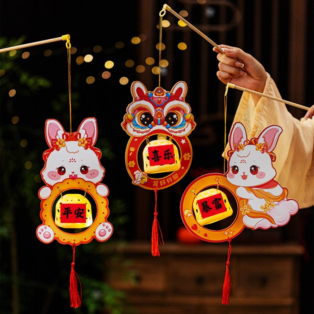 2pcs DIY Craft Middle Autumn Festival Lantern Paper Cartoon Rabbit Lantern  Gift