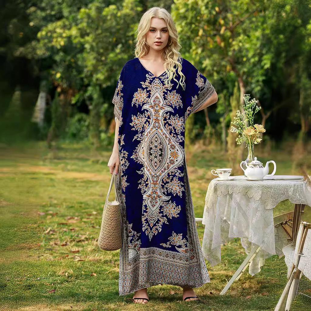 Women's Sleeveless Lace Pleated Patchwork Print Elegant Large Swing Dress