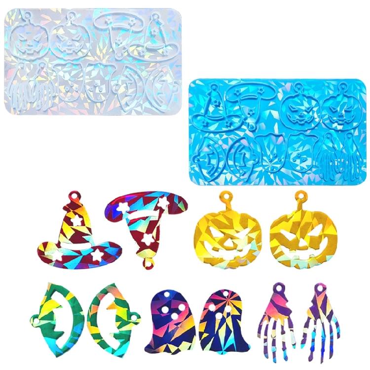 Halloween Skull Resin Molds Handmade Holographic Decorations for Earrings Keychain Hanging Pendant Jewelry Making Tools