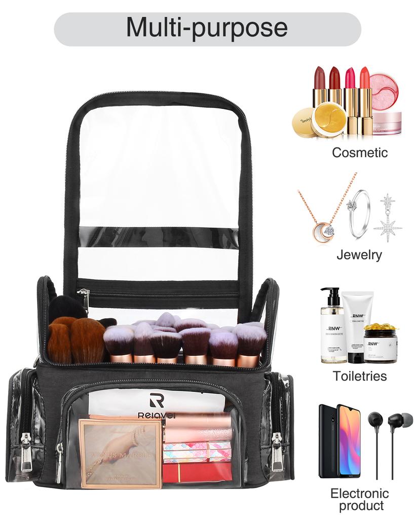 Estojo Profissional para Pincéis de Maquiagem Relavel 4 Bolsas Pequenas Porta Grande Bolsa de Viagem PVC Transparente Impermeável+Nylon Fechamento com Zíper