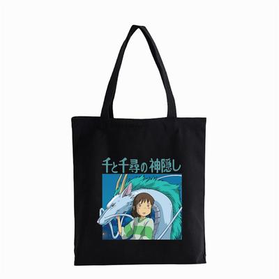 Ruhların Kaçışı Faceless Baskı Alışveriş çantası Yeniden Kullanılabilir Kadın Kanvas Bez Çantalar Baskı Karikatür Totoro Eko Çanta Alışveriş Omuz Çantaları