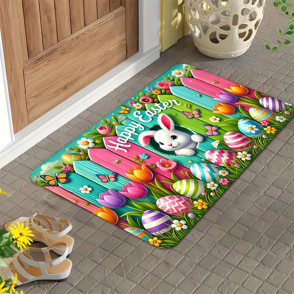 VIKAMA Premium Happy Easter Bunny Egg Tulip Design Door Mat Welcome Mat Rug For Bedroom Carpet For Living Room Home Decor