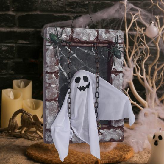Animated Halloween Decoration Hanging Skull/Ghost/Pumpkin Man Prisoner with Light-up Eyes And Spooky Sounds for Home Porch Party Haunted House Decor