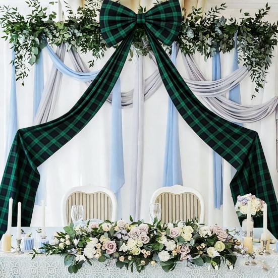 Giant Plaid Bow Decor for Room Wall Backdrop Oversized Large Green Bow Decoration 75x18 Inch Ribbon Tie for Baby Shower Wedding Birthday Party