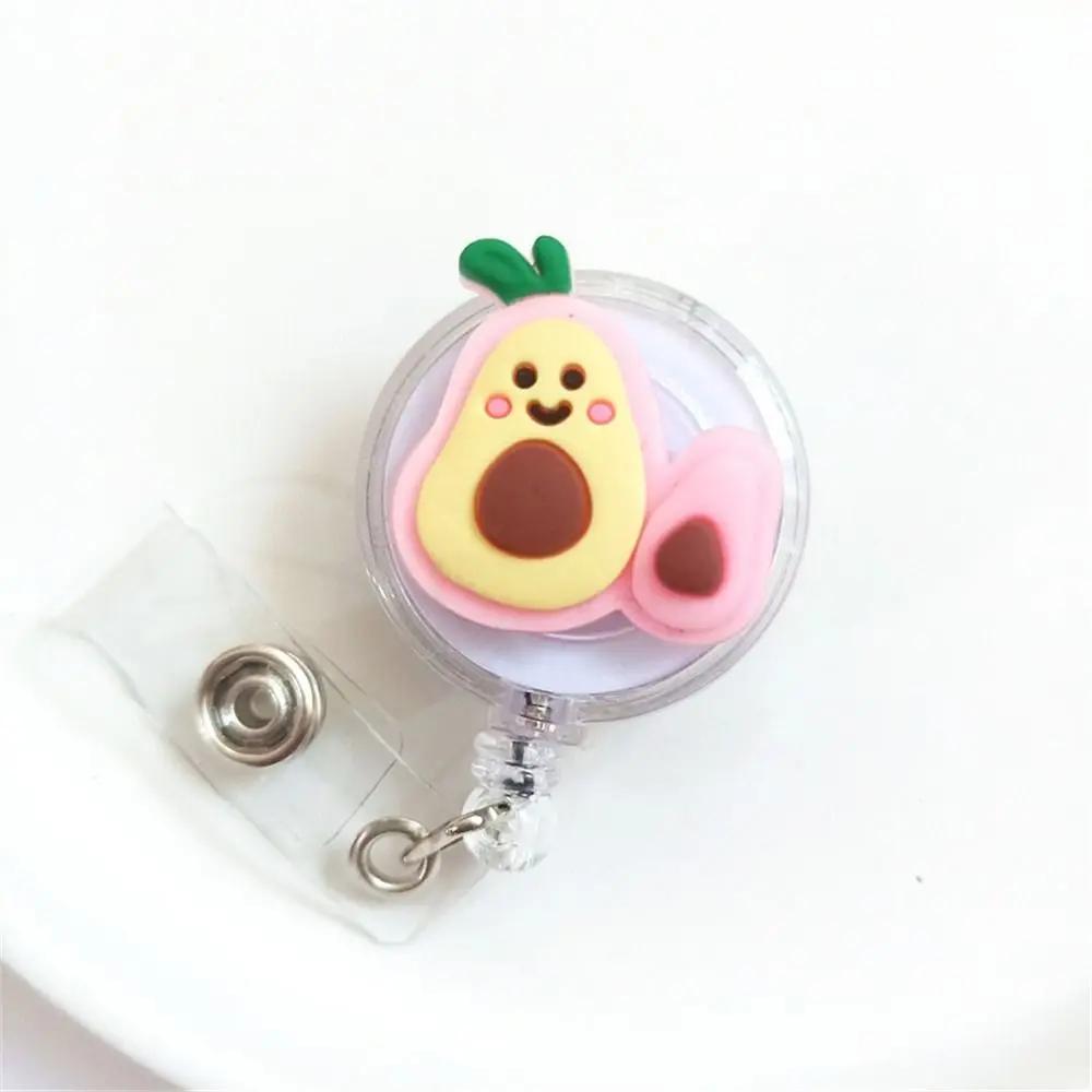 New Cute Silicone Fruits Avocado Retractable Pull Badge Reel ID Lanyard Name Tag Card Badge Holder Reels