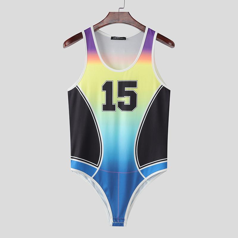 

INCERUN Мужские боди без рукавов с принтом букв и градиентом, облегающие комбинезоны, пижамы 2XL