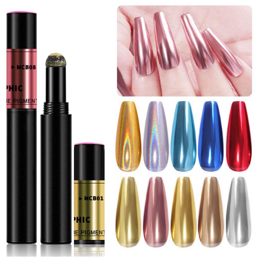 10 Colors Air Cushion Magic Powder Pen Makeup UV Gel Chrome Holographic Mirror Effect Metal Powders Nail Art Laqcuer Manicure