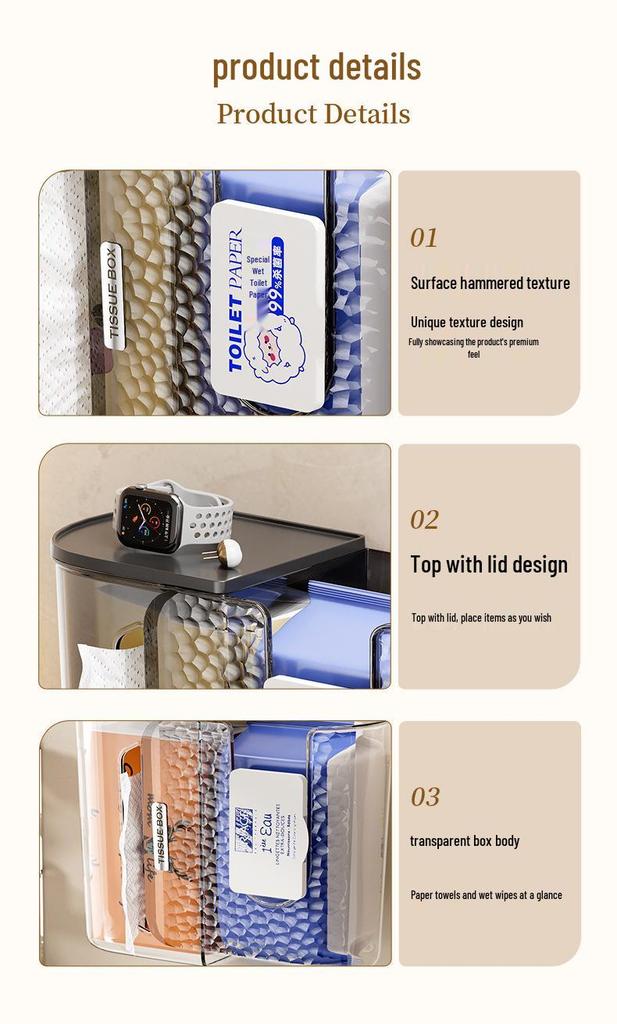 No-Punch Wall-Mounted Tissue Box: Bathroom, Kitchen, Toilet Towel and Wet Wipe Storage