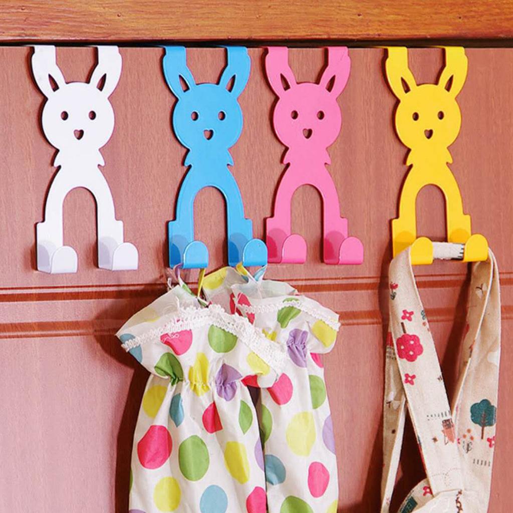 5PCS Rabbit Shape Door Back Hook Multifunctional Nail Free Cartoon Cute Durable Door Back Coat Hook for Household
