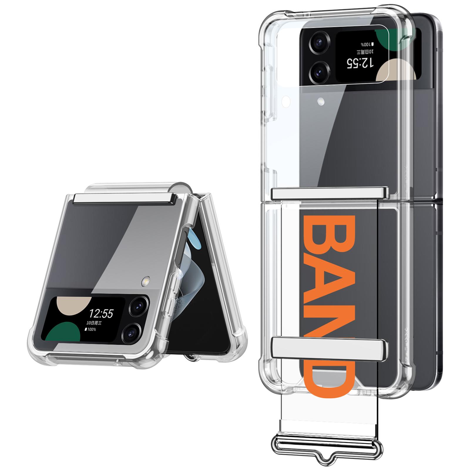 

GKK For Samsung Galaxy Z Flip4 5G Case Strap Kickstand Soft TPU Phone Cover Transparent Orange