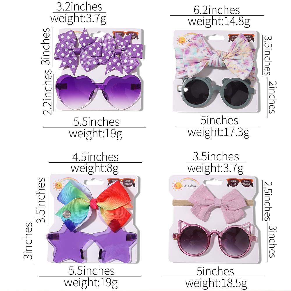 4set Baby Bows Headband Cartoon Sunglasses Girls Beach Pography Props Toddler Headwear Kids Hair Accessories New Year Gift