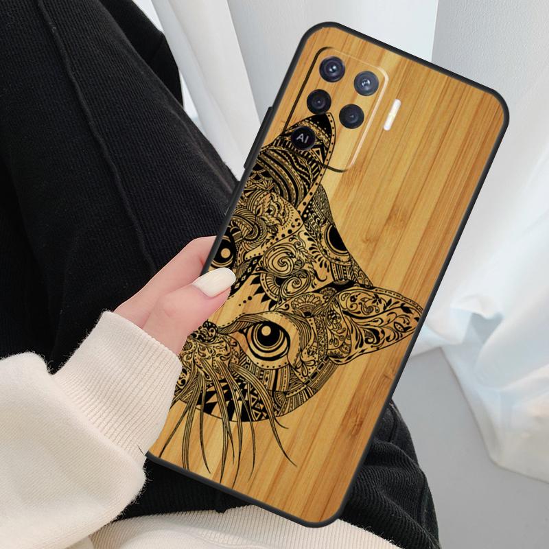 Natural Bamboo Wood Animal Print Case For Oppo A17 A57 A77 A40 A78 A54 A74 A94 A76 A16 A96 A18 A60 A80 A38 A58 A98 A15 A5 Pro