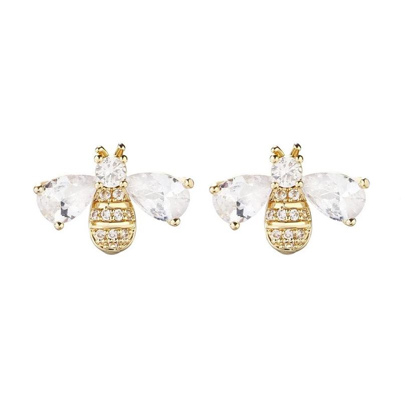 Bee earrings embedded with transparent zircon