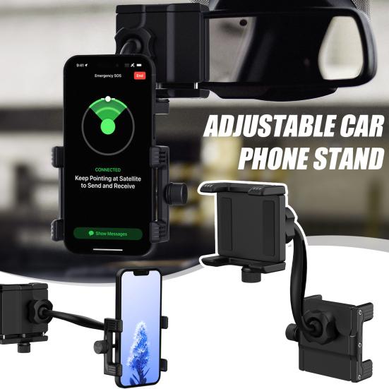 Car Rearview Mirror Phone Holder Telescopic Mobile Phone Stand Metal Mount for 4-7 Inch Cell Phones