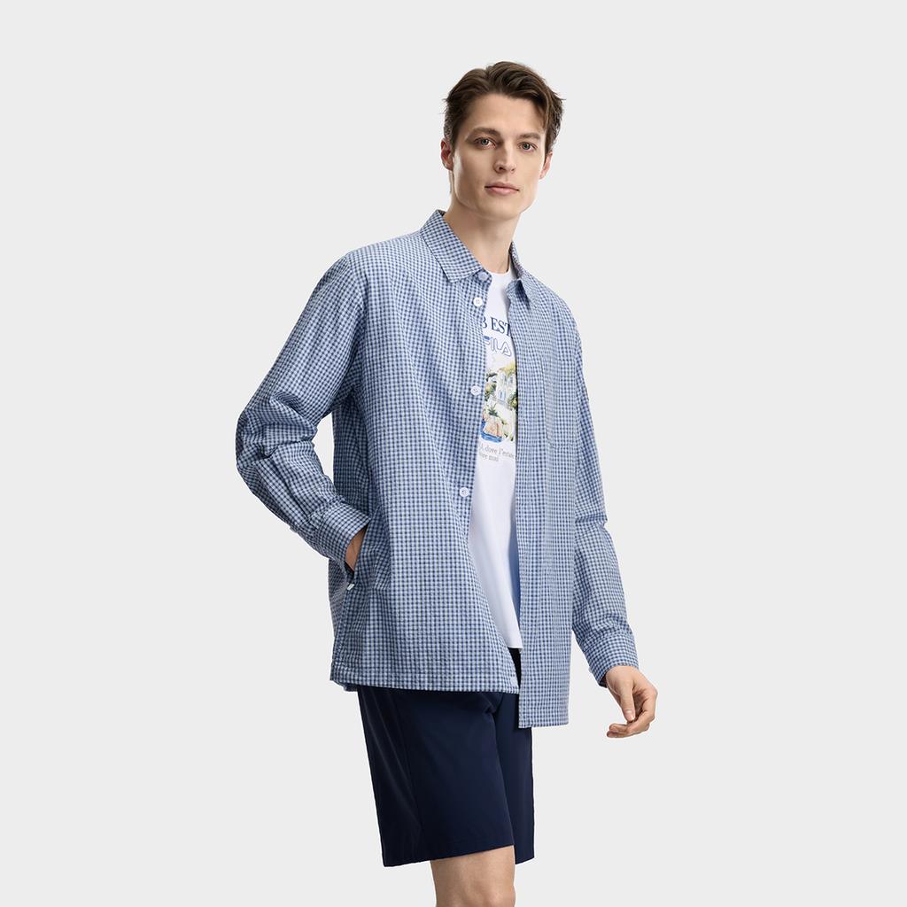 Fila Heritage Fashion Classic Trendy Simple Plaid Casual Versatile Comfortable Loose Woven Long Sleeve Shirt Men Shirts F11M628411FBU