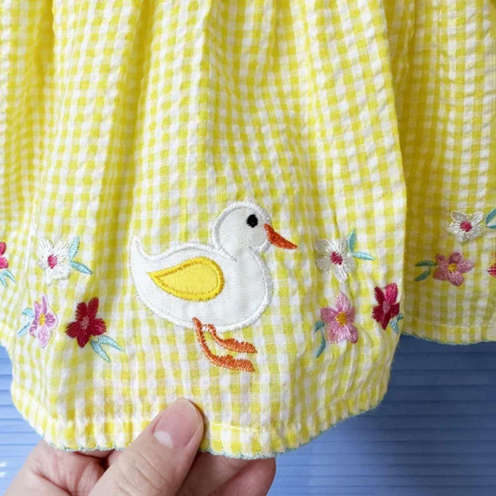 Duck Print Cotton Romper Yellow Gingham Princess Dress Bodysuit Rompers  Summer Outfit