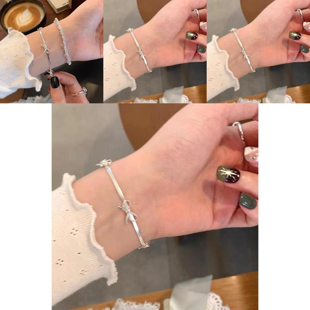Fashionable Silver Snake Chain Bracelet With Bow Knot For Women Exquisite Modern Jewelry
