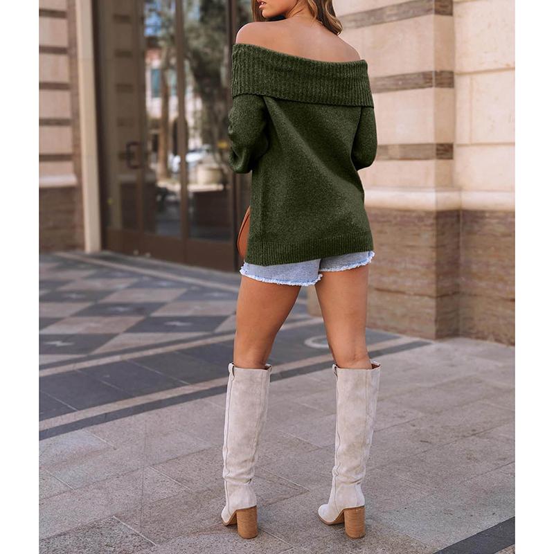 Winter Fall Women Solid Turtleneck Off Shoulder Pullovers Long Sleeve Sweaters Pullover Female Loose Knitted Jumper Outerwear